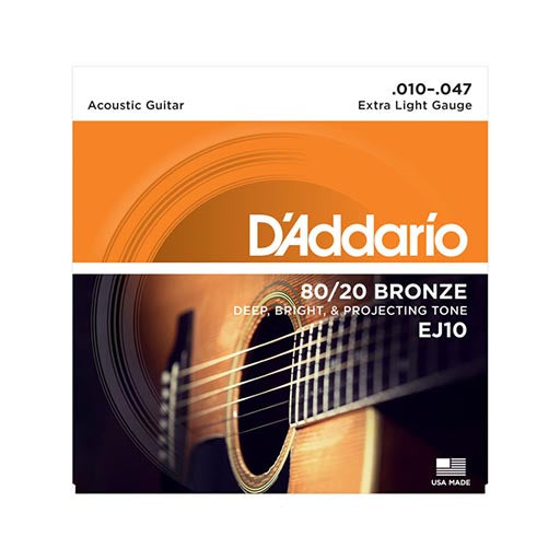 D Addario EJ10 80 20 Bronze Acoustic Guitar Strings Extra Light