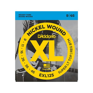 D'Addario EXL125 Nickel Wound Electric Guitar Strings, Super Light Top/ Regular Bottom, 9-46