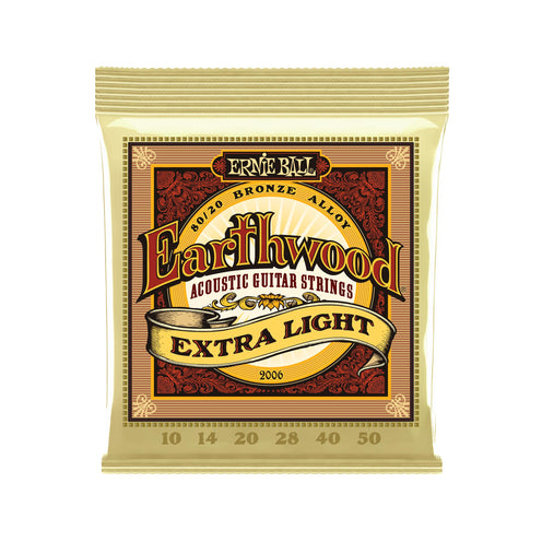 Ernie Ball Earthwood Extra Light 80/20 Bronze Acoustic Guitar Strings, 10-50