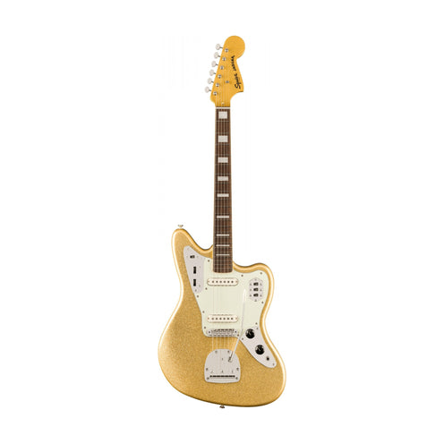 Squier FSR Classic Vibe 70s Jaguar Electric Guitar, Laurel FB, Gold Sparkle